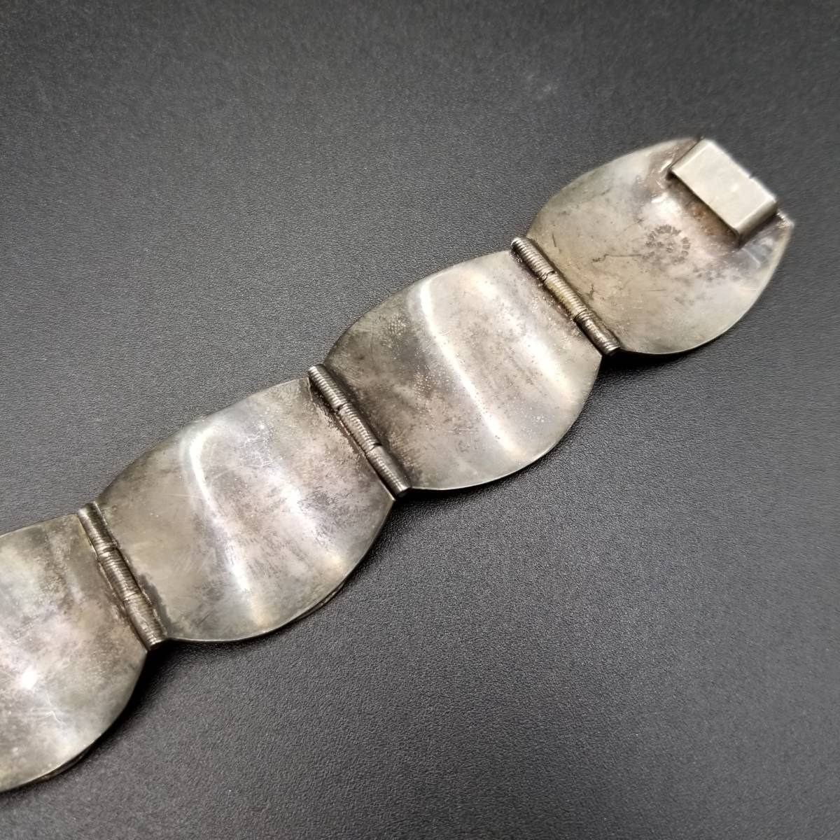メキシコ ヴィンテージ 戦士の顔 レリーフ 大ぶりチェーン ブレスレット アルパカシルバー Made in Mexico 存在感 Y11-US