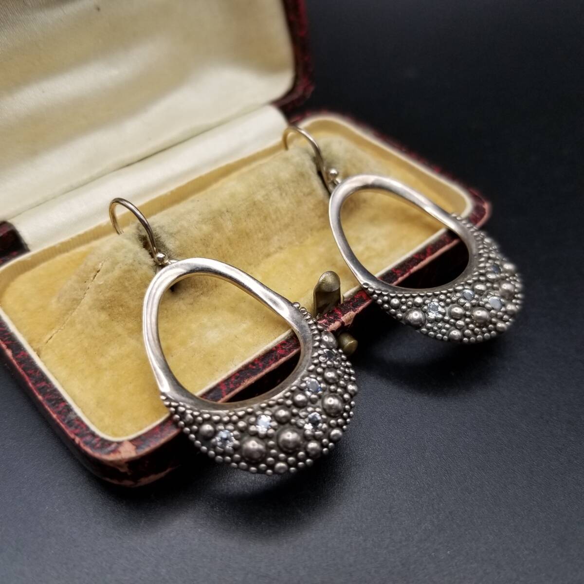 MICHAEK DAWKINS クリアストーン リング ラウンド スタッズ フック 925 ヴィンテージ シルバー ピアス イヤリング ジュエリー 輸入 Y16-W