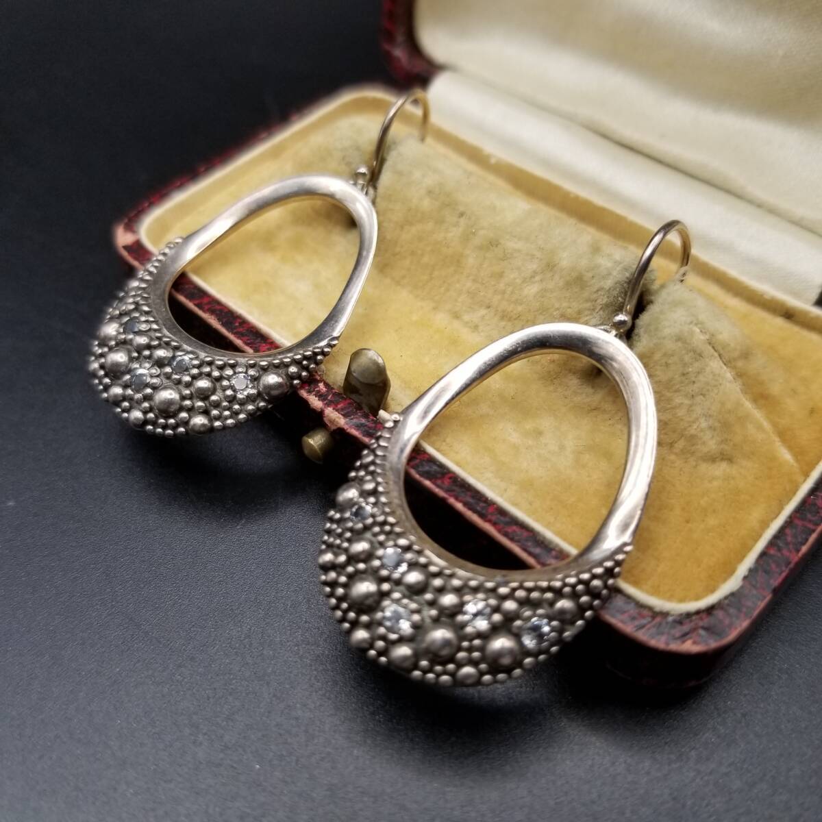 MICHAEK DAWKINS クリアストーン リング ラウンド スタッズ フック 925 ヴィンテージ シルバー ピアス イヤリング ジュエリー 輸入 Y16-W