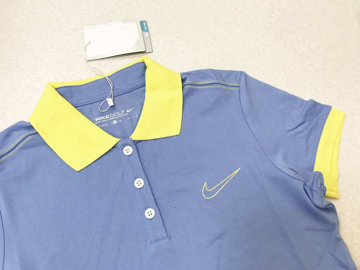 レディスMサイズ：ナイキゴルフ【NIKE GOLF】ゴルフウエア・半袖・ポロシャツ/ゴルフシャツ：ブルーｘイエロー　定価：7,600円+税_画像2