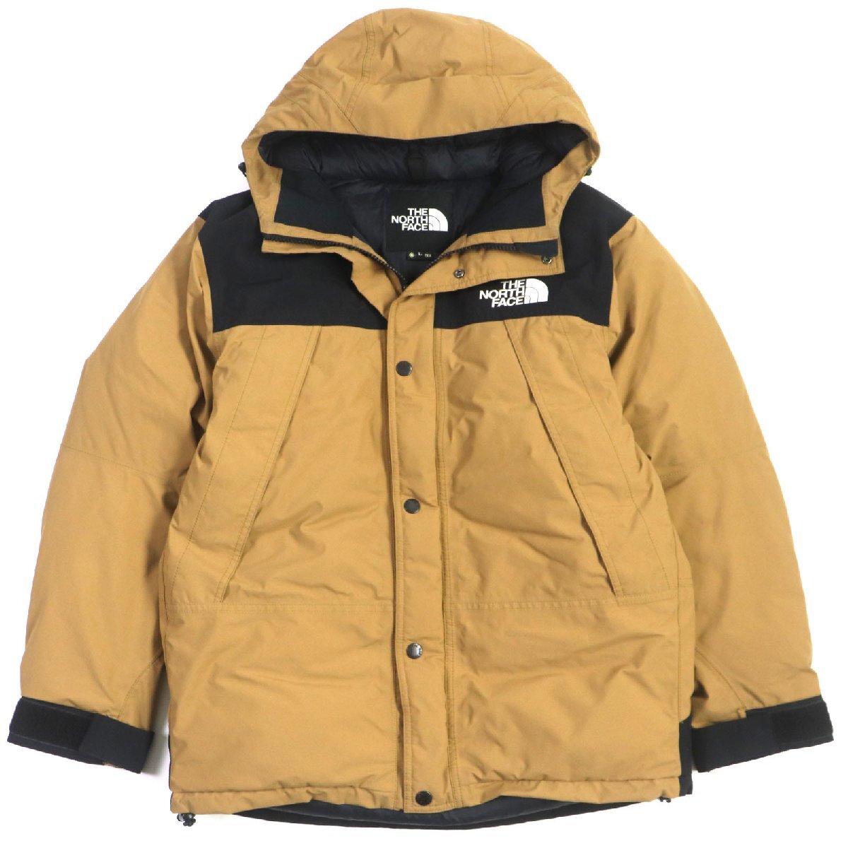良品▼ザ・ノースフェイス ND91930 Mountain Down Jacket GORETEX PERTEX フード付き ロゴ刺繍 WZIP ダウンジャケット L 正規品 メンズ