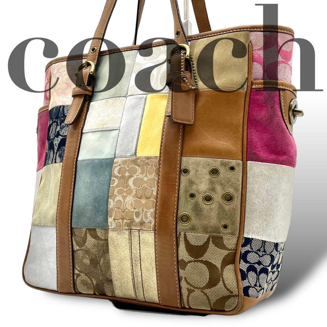 coach コーチ トートバッグ ハンド パッチワーク キャンバス　レザー