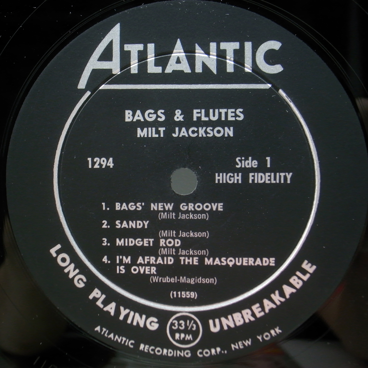 良好品!! MONO 初版 黒銀ラベ 深溝 USオリジナル MILT JACKSON Bags & Flutes (Atlantic 1294) Bobby Jaspar, Frank Wess, Hank Jones ほか_画像3