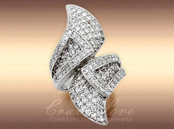 【9号】 美しい曲線デザイン 輝きの豪華パヴェリング 指輪 女性 レディース ファッションリング おしゃれ 幅広 スパイラル 螺旋 CRAVE LOVE