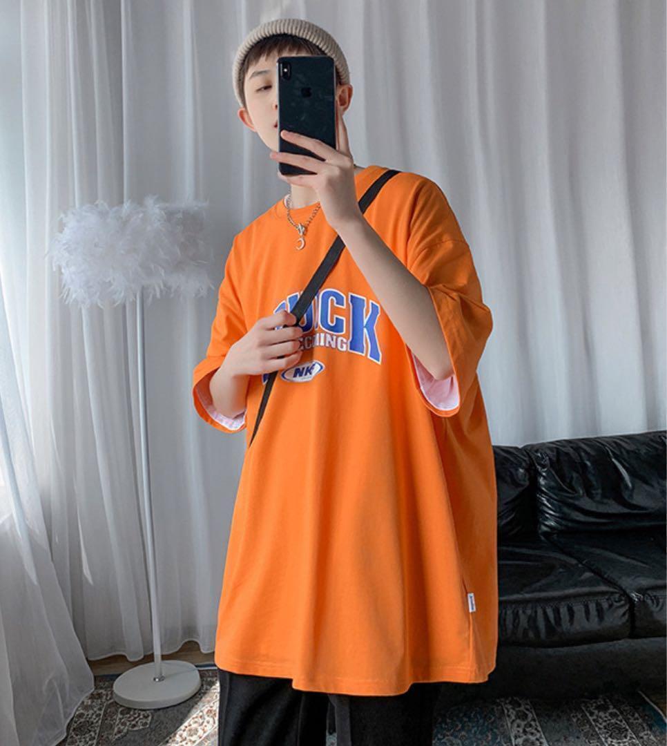 【関税込み】Lukhanyo Mdingi オレンジ カラーブロック Tシャツ プリント 半袖 Tシャツ カットソー ユニセックス M オレンジ