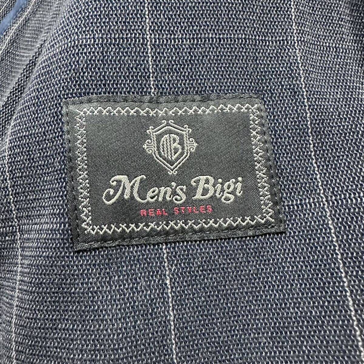  ultimate beautiful goods men's Bigi MEN*S BIGI tailored jacket window pen pattern navy Anne navy blue stretch L size 03ps.@ cut feather large check 