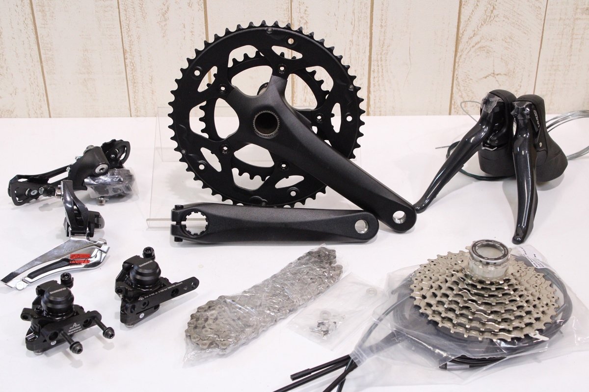 ★SHIMANO シマノ R3000シリーズ SORA 2x9s 機械式ディスクブレーキ グループセット 170mm 50/34T 極上品 ※一部社外品あり