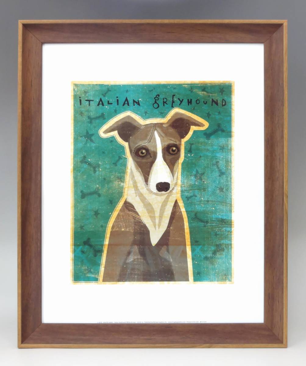 新品☆額付アートポスター★犬の絵☆Italian Greyhound (White & Grey)☆イタリアングレーハウンド☆動物病院／店舗様必見◆95_画像1