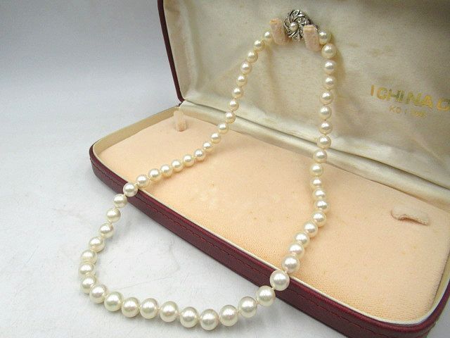 ▲▲中古品 パールネックレス 約7.5-8mm 55珠 首周り約45㎝ 重量約38.7g オールノット仕上 真珠 PEARL USED▲▲