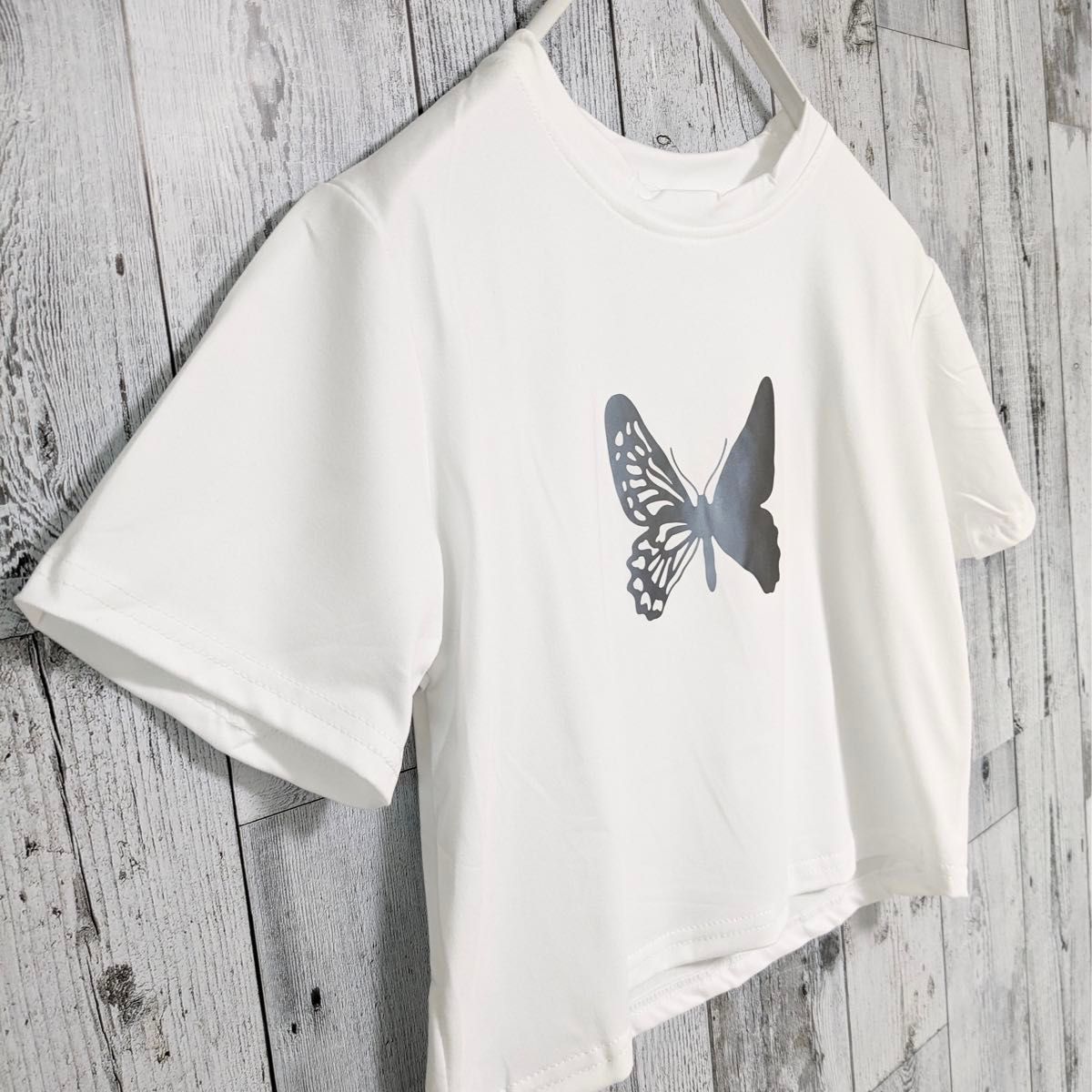 【MIM the wardrobe】BUTTERFLY T-SHIRT/バタフライ★韓国 Tシャツ ミニTシャツ ショート丈 韓国 バタフライ ワンポイント