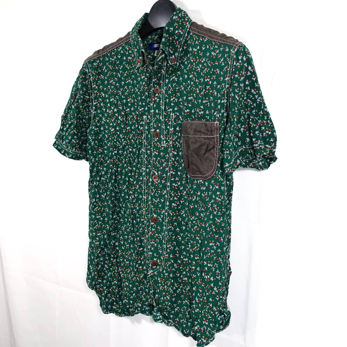 良品】ジュンヤワタナベマン レーヨンリネン切替花柄シャツ 良品】ジュンヤワタナベマン レーヨンリネン切替花柄シャツ