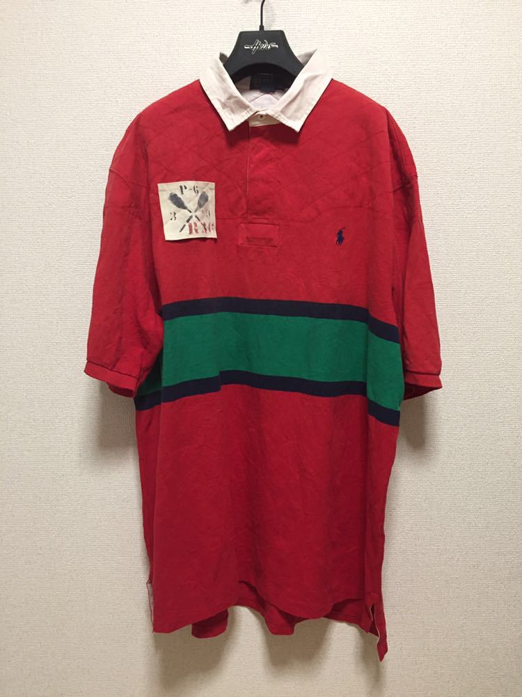 素晴らしい 90's ヴィンテージ Polo by Ralph Lauren ポロ ラルフローレン ラガーシャツ ポロシャツ 半袖ラガーシャツ 赤 2XLT /USA古着 90年代 XLサイズ以上