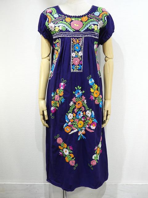 70s ビンテージ 花柄 刺繍 メキシカン ワンピース ドレス