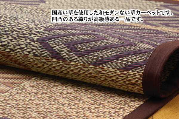 カーペット 純国産 い草花ござカーペット ブラウン江戸間2畳(約174×174cm) 五風