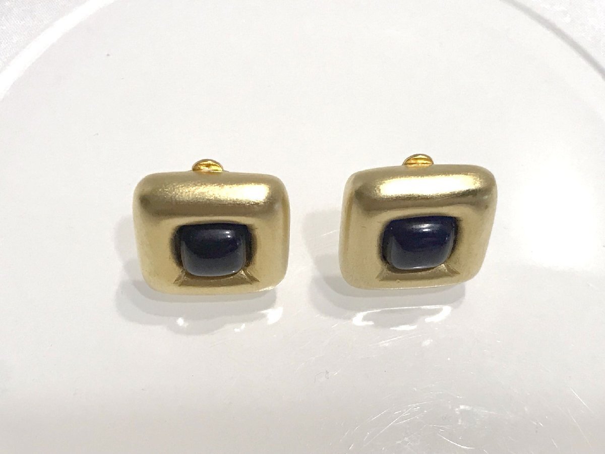 ■【YS-1】ジバンシイ GIVENCHY イヤリング ■ 石付き スクエア パープル系 × GP ゴールド系 縦橫1.7cm 【同梱可能商品】■D