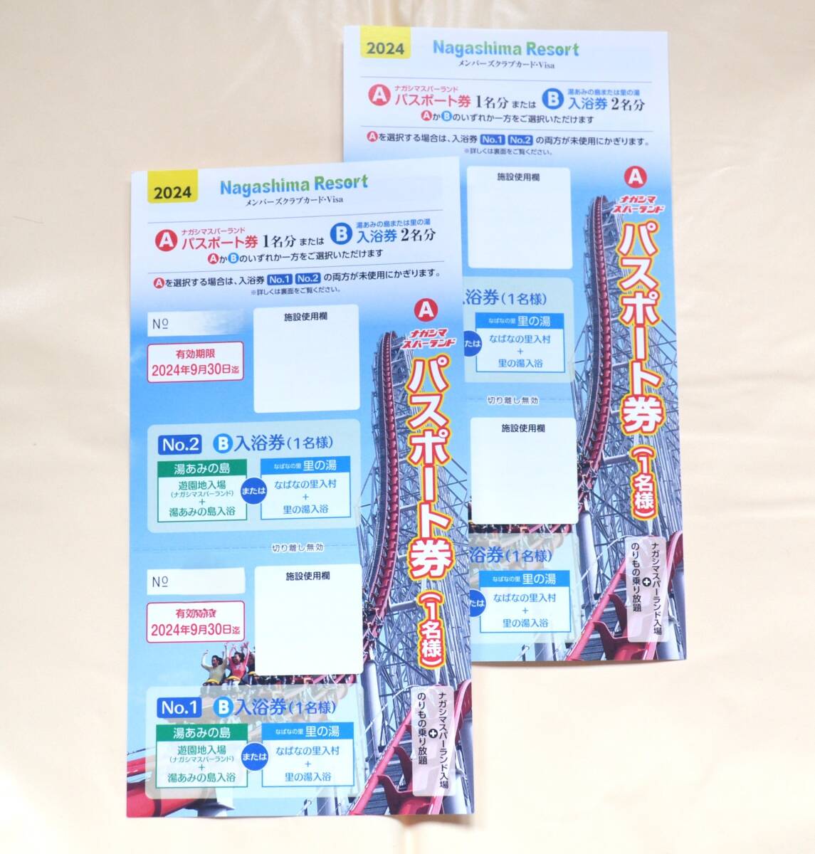 送料無料】ナガシマスパーランド(ナガスパ)□パスポート券□2枚セット□2024年9月30日まで 施設利用券
