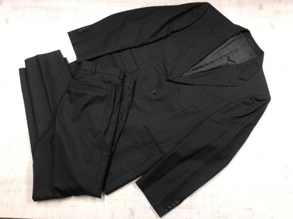 HARRISONS of EDINBURGH ハリソンズオブエジンバラ 英国トラッド ストライプ シングルスーツ 上下セットアップ メンズ ウール100% A98 黒