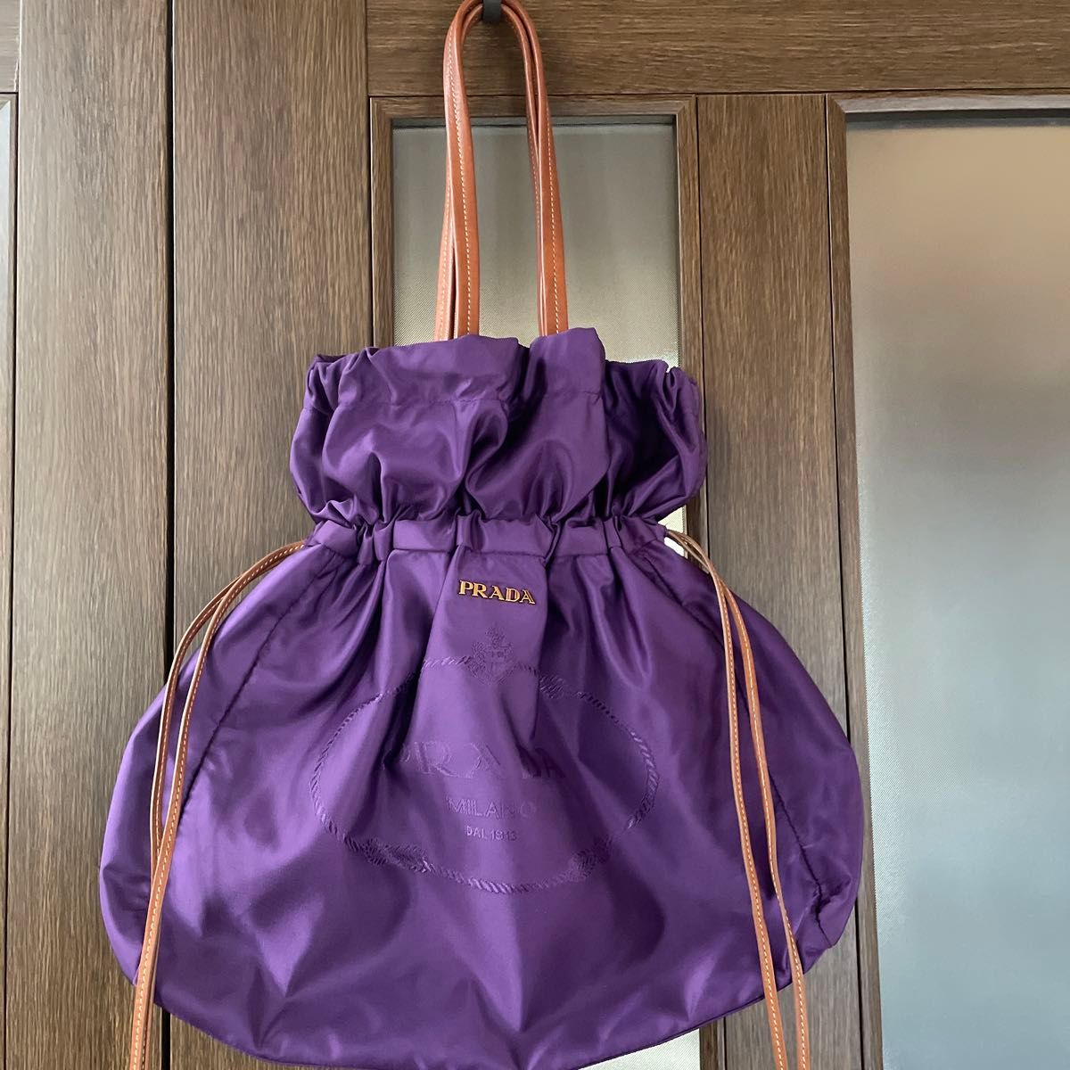 正規品【PRADA】プラダ【パープル 紫色 ジャガード 巾着型 正規品【PRADA】プラダ【パープル 紫色 ジャガード 巾着型