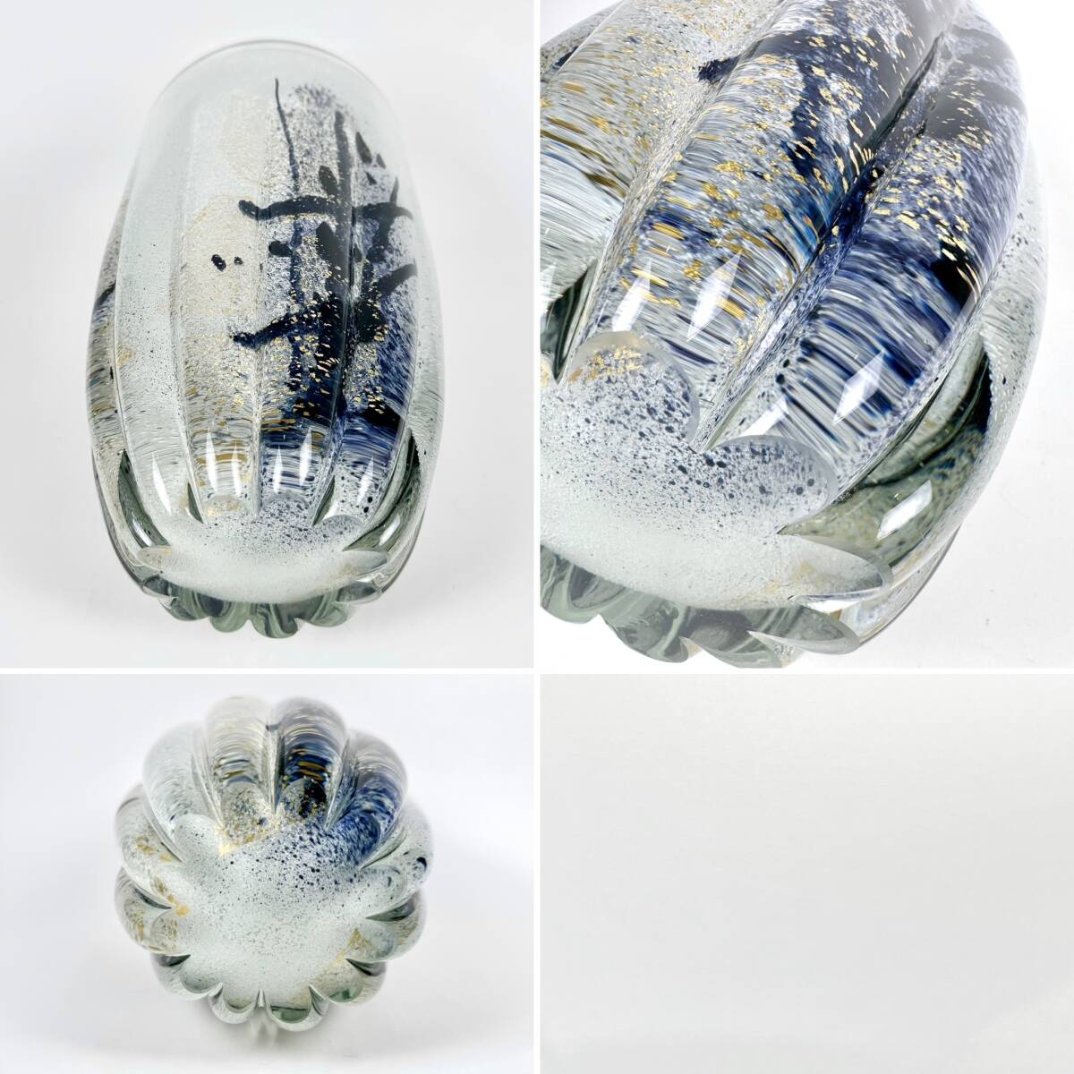 IWATA GLASS フラワーベース 花瓶 高さ30㎝ 白雪泡 墨染 金彩 IWATA GLASS フラワーベース 花瓶 高さ30㎝ 白雪泡 墨染 金彩