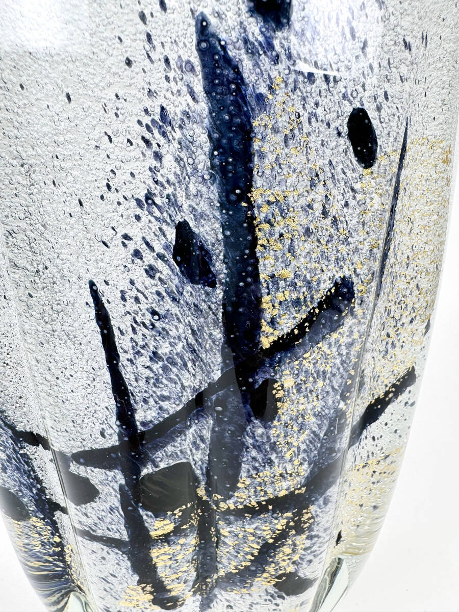 IWATA GLASS フラワーベース 花瓶 高さ30㎝ 白雪泡 墨染 金彩 IWATA GLASS フラワーベース 花瓶 高さ30㎝ 白雪泡 墨染 金彩