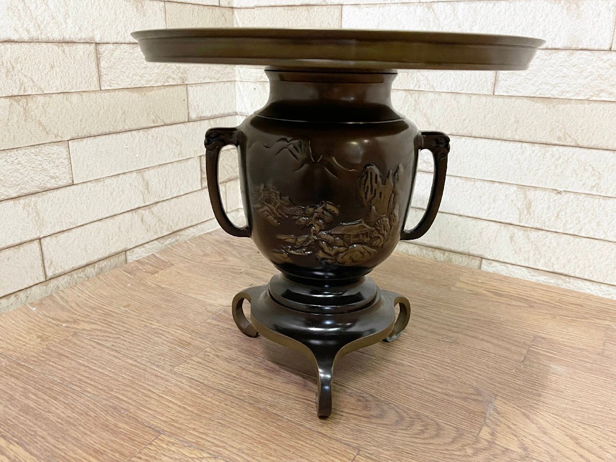 唐金製 薄端 うすばた 共耳山水 金属工芸 生け花 花入 花器 花瓶 唐金製 薄端 うすばた 共耳山水 金属工芸 生け花 花入 花器 花瓶