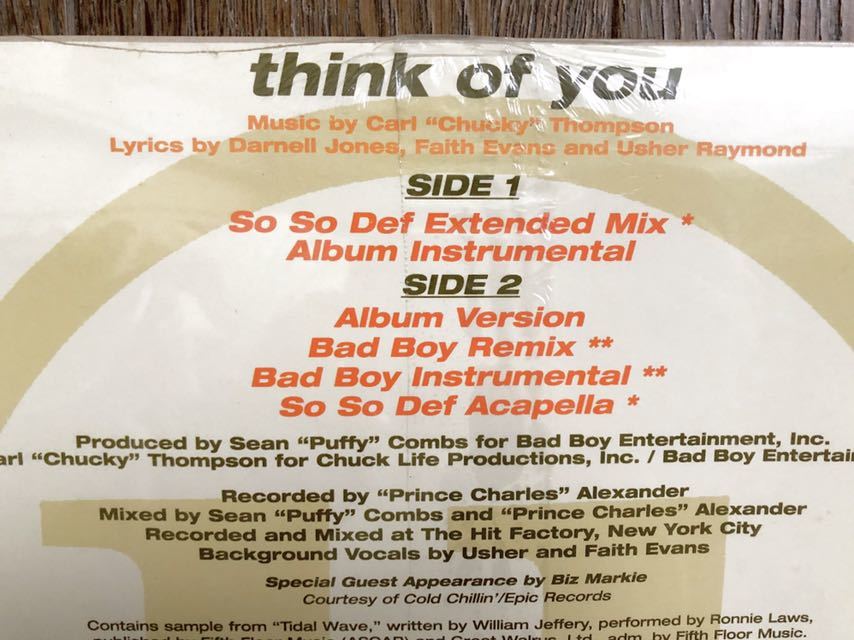 激レア 新品 シールド デッドストック 1994 Usher / Think Of You Original US 12 LaFace Badboy Remix So So Def Remix Puff Daddy_画像3