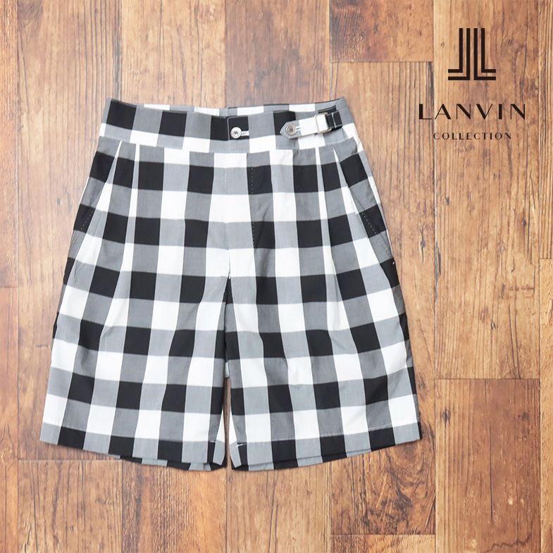 最新情報 春夏/LANVIN COLLECTION/50サイズ/国産ハーフ 新品/黒×白/ib202/ プレッピー かわいい チェック さらっと先染ギンガム グルカパンツ 84cm~
