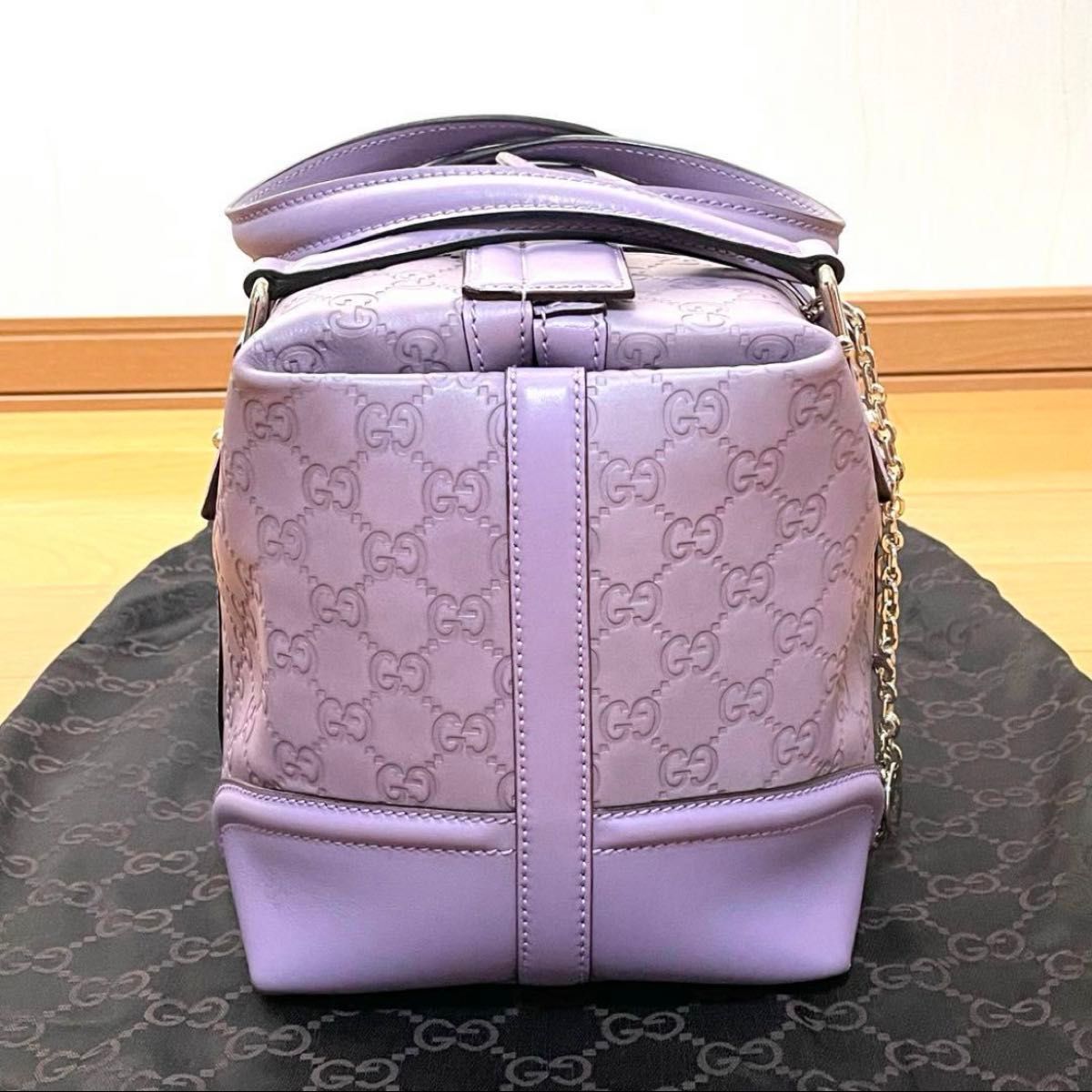 GUCCI グッチ シマ レザー ハンドバッグ ラベンダー パープル GG GUCCI グッチ シマ レザー ハンドバッグ ラベンダー パープル GG