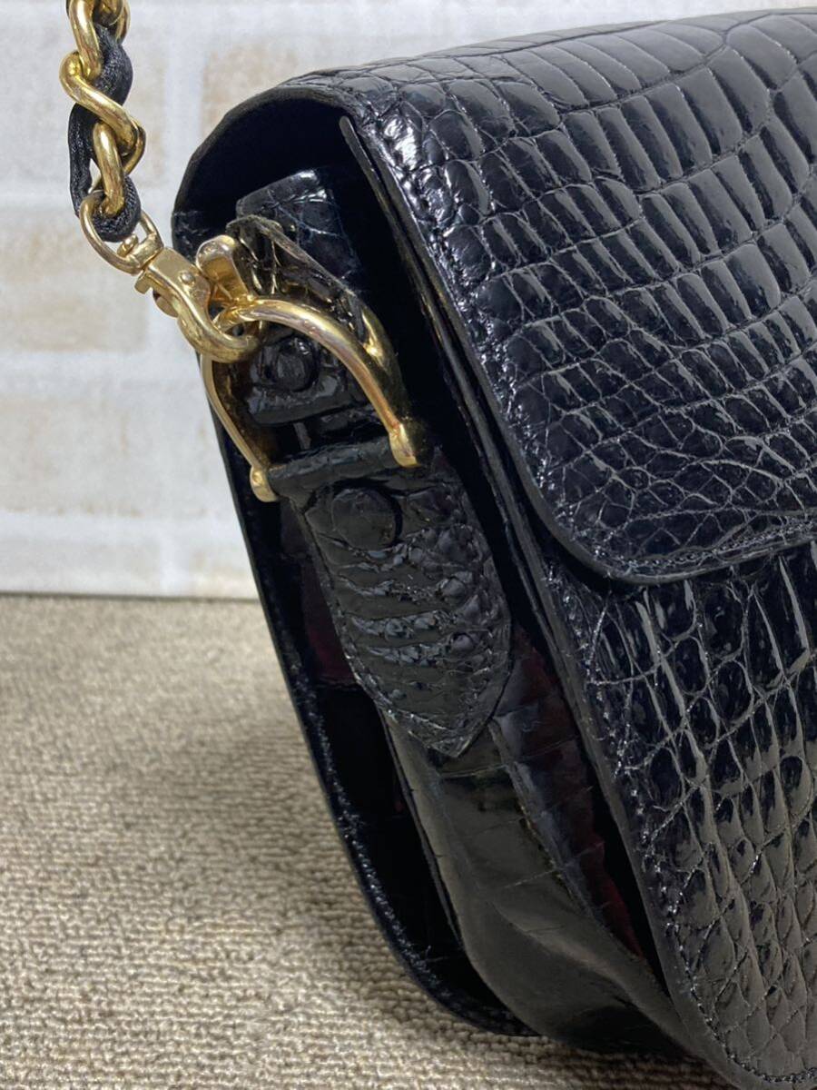 CELINE セリーヌ ヴィンテージ 馬車金具 クロコ 黒色 ショルダー CELINE セリーヌ ヴィンテージ 馬車金具 クロコ 黒色 ショルダー