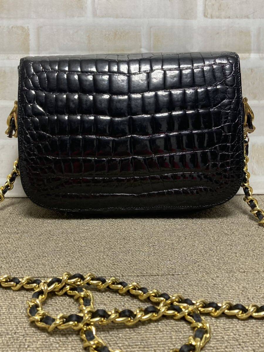 CELINE セリーヌ ヴィンテージ 馬車金具 クロコ 黒色 ショルダー CELINE セリーヌ ヴィンテージ 馬車金具 クロコ 黒色 ショルダー