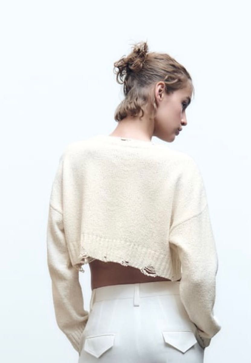 ZARA クロップド ダメージニット セーター Sサイズ|Yahoo ZARA クロップド ダメージニット セーター Sサイズ|Yahoo