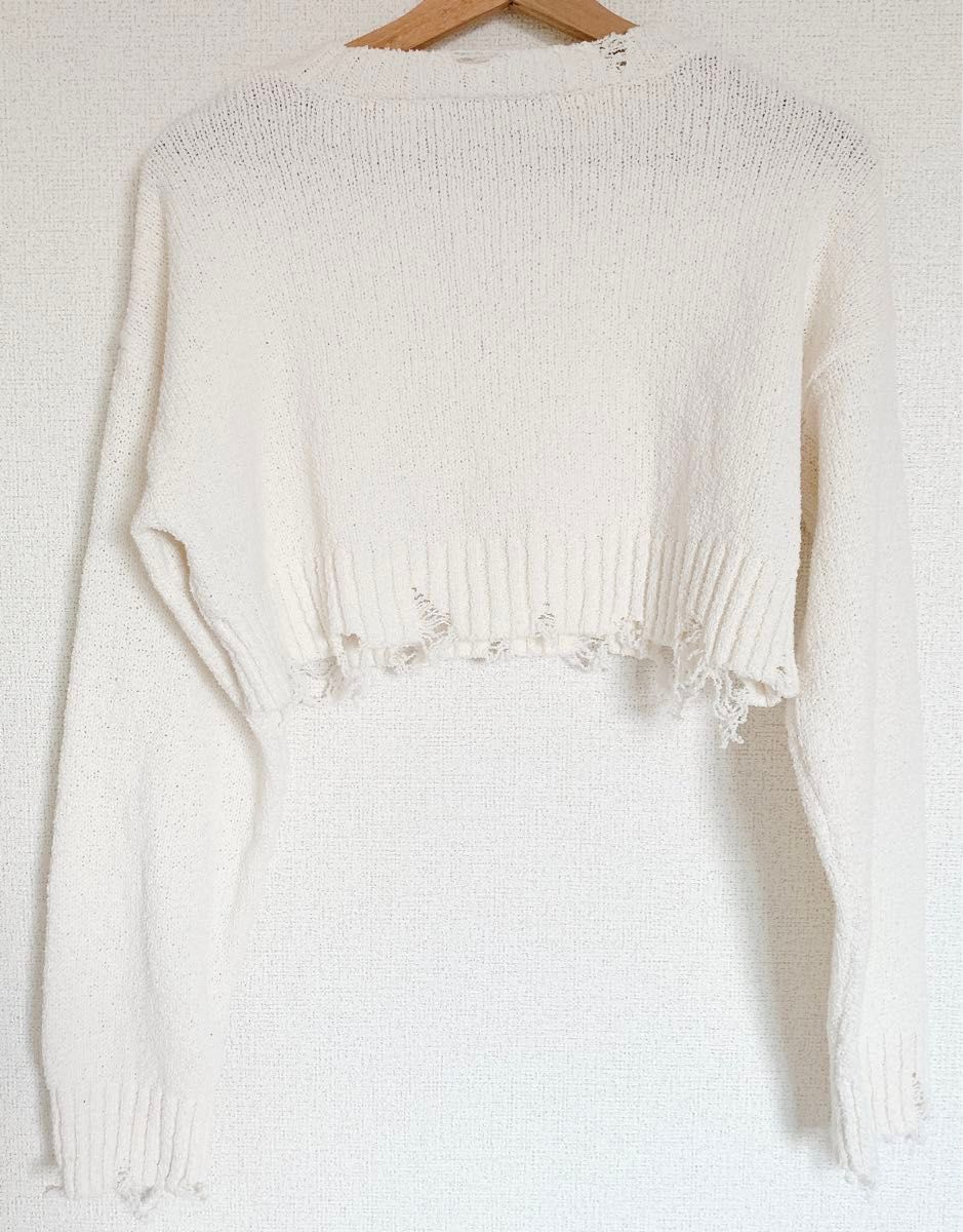 ZARA クロップド ダメージニット セーター Sサイズ|Yahoo ZARA クロップド ダメージニット セーター Sサイズ|Yahoo