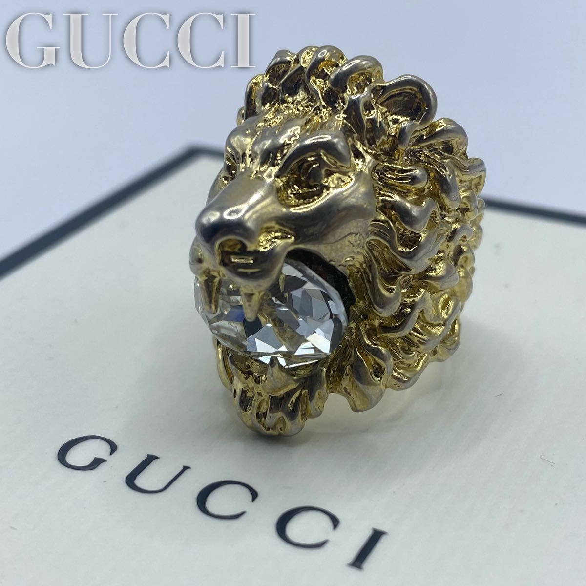 極美品】GUCCI グッチ リング ライオンヘッド ゴールド ビジュー 極美品】GUCCI グッチ リング ライオンヘッド ゴールド ビジュー