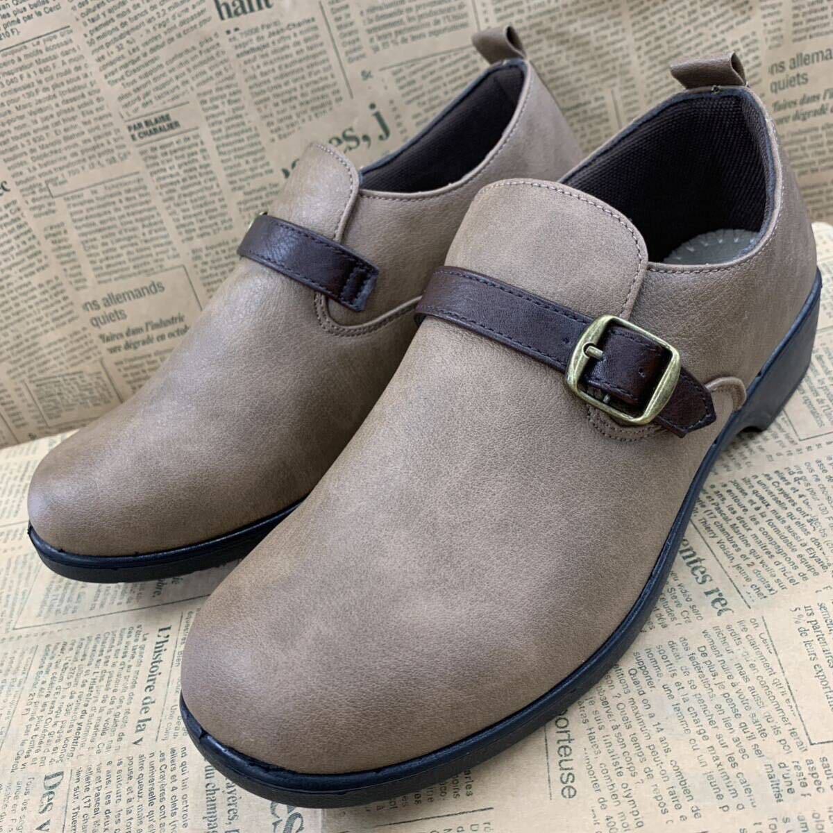  new goods lady's 24.5cm water-repellent light weight wide width fake leather slip-on shoes fake leather sneakers fake leather shoes oak osw7198