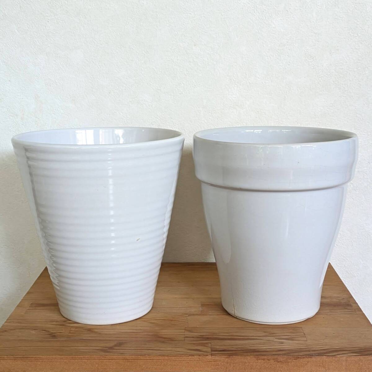 植木鉢 白 陶器鉢 2個セット 高さ20cm シンプル 蘭鉢 穴あり 植木鉢 白 陶器鉢 2個セット 高さ20cm シンプル 蘭鉢 穴あり
