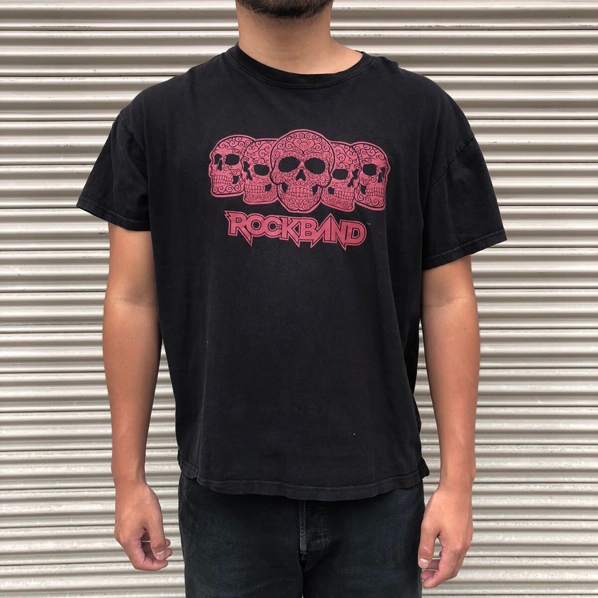 00s Rock Band five red scull リズムゲーム 半袖 Tシャツ ブラック 黒 ヴィンテージ カットソー プリント ロックバンド プリント L