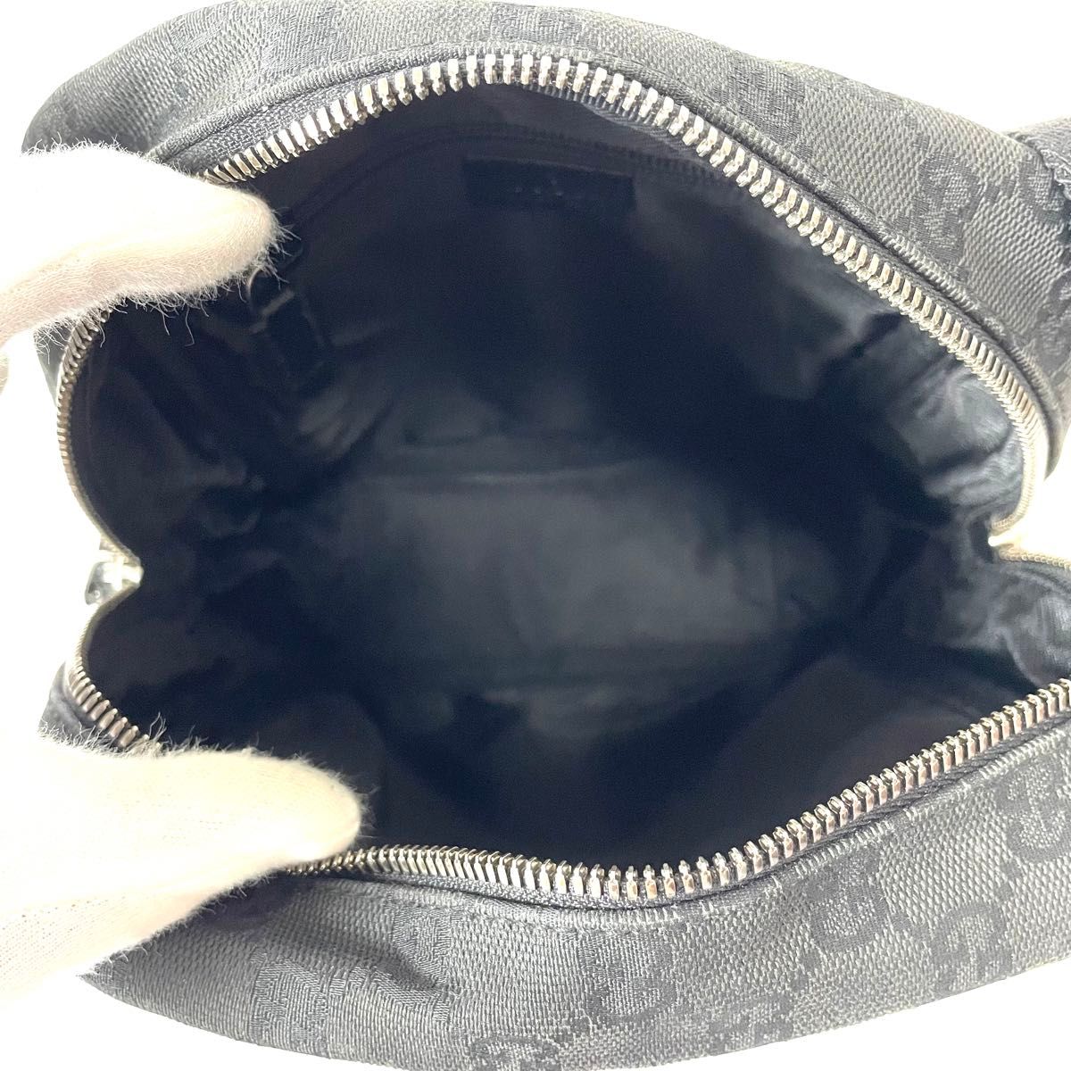 良品】GUCCI グッチ ショルダーバッグ GGキャンバス×レザー 黒 良品】GUCCI グッチ ショルダーバッグ GGキャンバス×レザー 黒