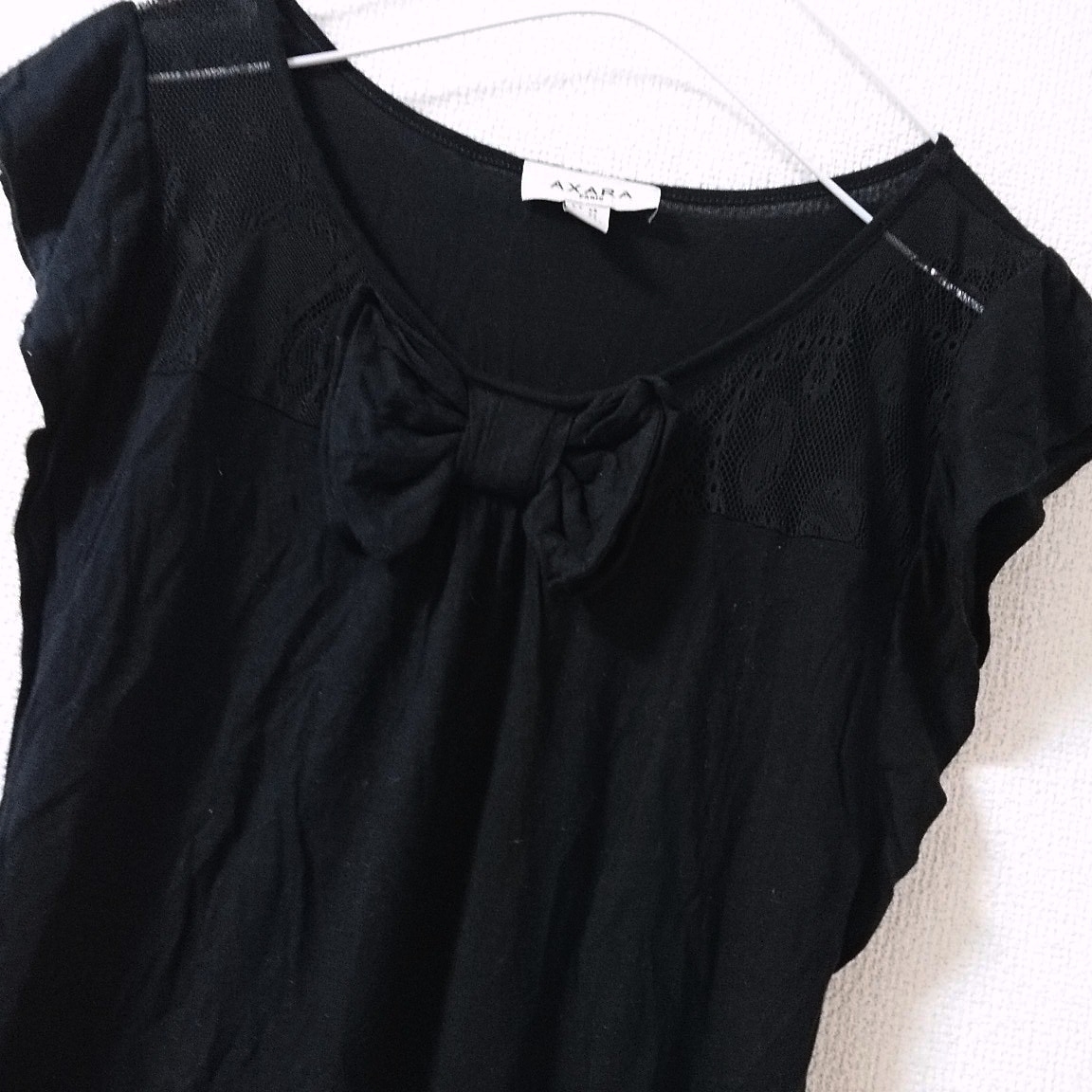  French sleeve ribbon race One-piece tops cut and sewn pull over XS 34 small size AXARAa Xsara imported car Paris ZARA