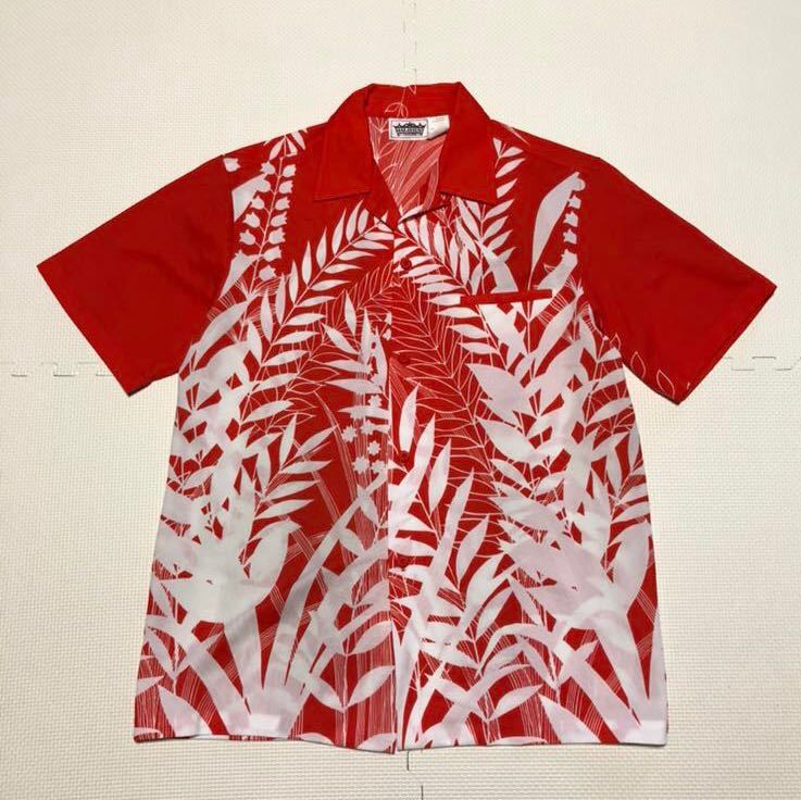 MALIHINI マリヒニ ハワイ製 包みボタン 半袖シャツ アロハシャツ ガラシャツ M 赤 花 葉_画像1