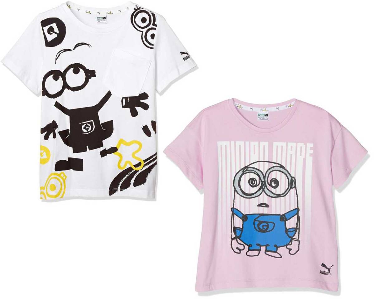  Puma Mini on z сотрудничество Kids короткий рукав футболка 2 шт. комплект 116 белый розовый Minions детский девочка Junior стоимость доставки 370 иен 