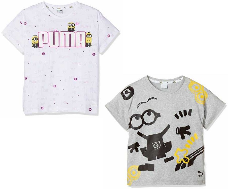  Puma Mini on z collaboration Kids short sleeves T-shirt 2 pieces set 116 white gray Minions for children girl Junior postage 370 jpy 