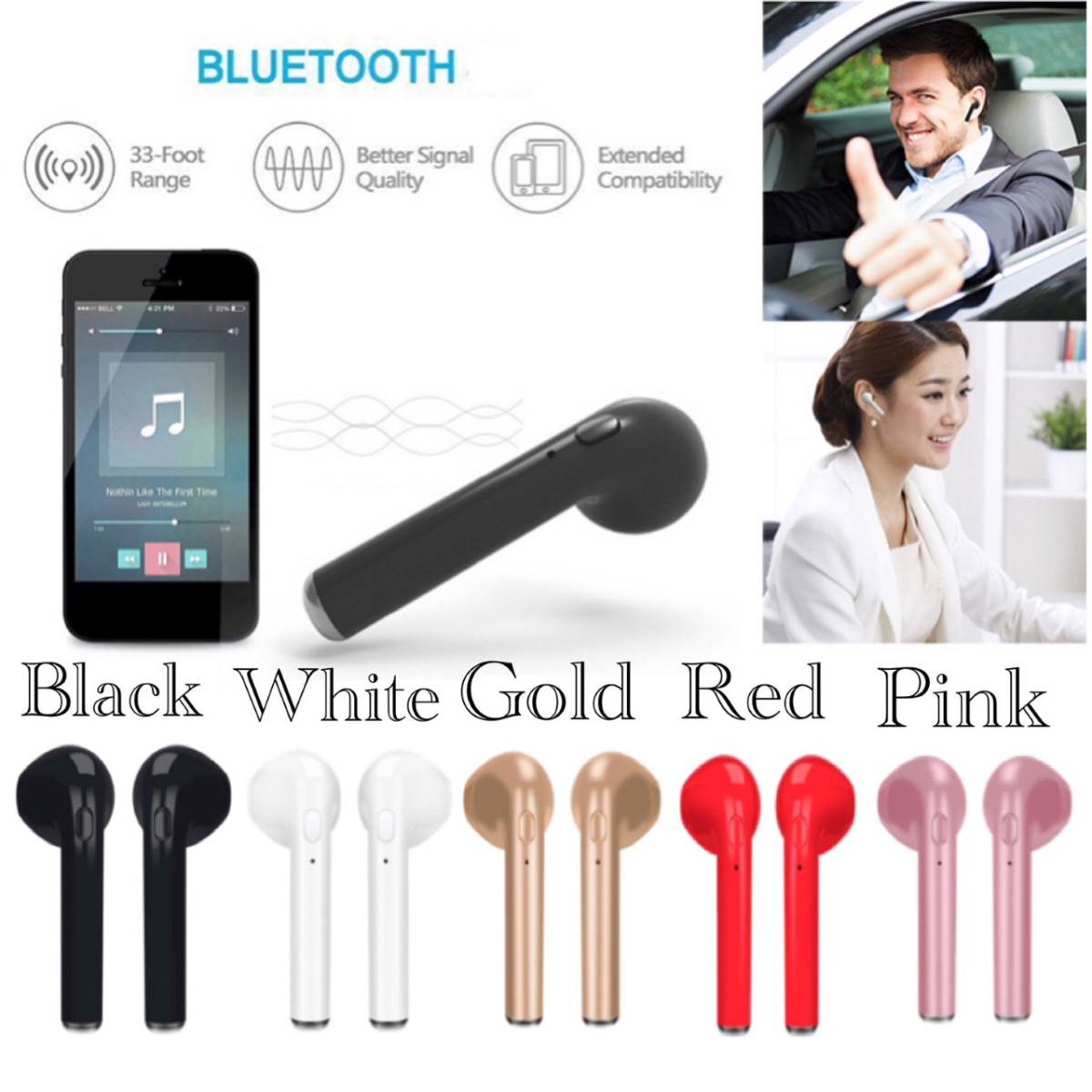 Bluetooth　イヤホン　ワイヤレスイヤホン iPhone　アンドロイド パソコン　ゲーム機 マイク 両耳 USB 充電 重低音 ピンク　22_画像1