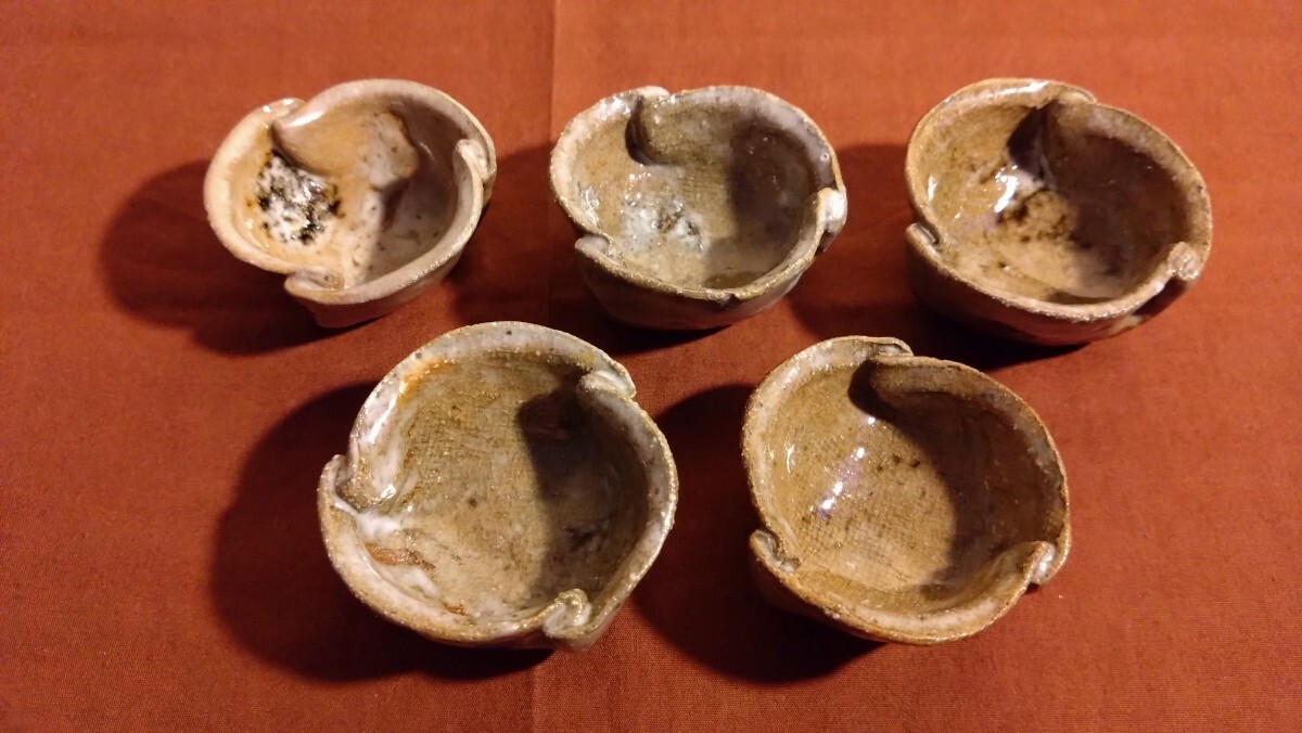 古越前 越前焼 豆皿 菓子皿 灰釉 窯変 蔵出し 5客(越前)|売買 古越前 越前焼 豆皿 菓子皿 灰釉 窯変 蔵出し 5客(越前)|売買