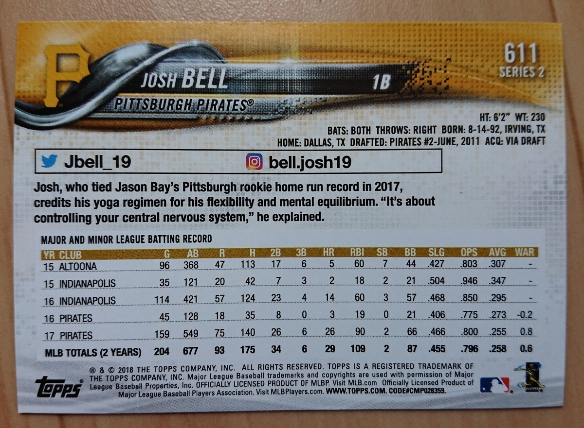 ヤフオク Josh Bell Topps 18 Future Stars 611 Mlb ヤフオク Josh Bell Topps 18 Future Stars 611 Mlb