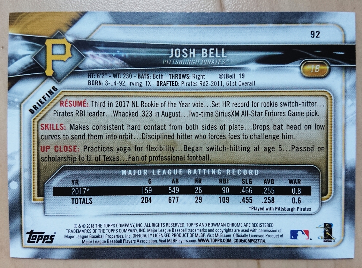 ヤフオク Josh Bell Bowman 18 92 Mlb メジャーリーグ ヤフオク Josh Bell Bowman 18 92 Mlb メジャーリーグ