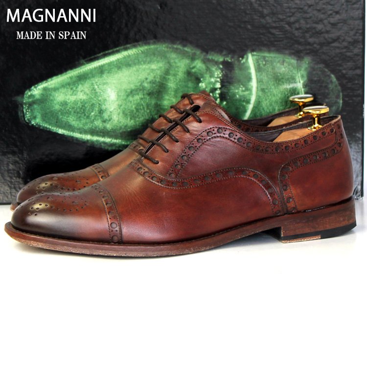 スペイン製★マグナーニ MAGNANNI★パンチドキャップトゥ 8.5≒27~27.5cm セミブローグ ドレスシューズ メンズ fc r-338_画像1