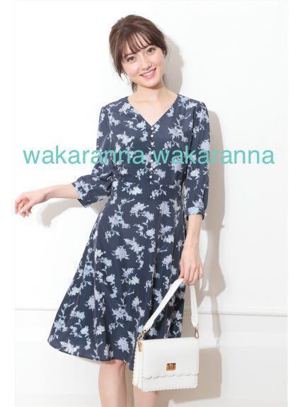  new goods Apuweiser-riche 2019 pearl . bow Thai One-piece 2 navy 38 number M navy blue color 9 not yet have on rice field middle .. real magazine publication floral print flower Minato woman 