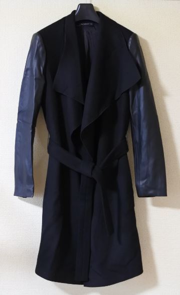 ZARA WOMAN ザラ コート ラップコート ブラック 切り替えデザイン フェイクレザー Sサイズ ymdnrk k h 0526 _画像1