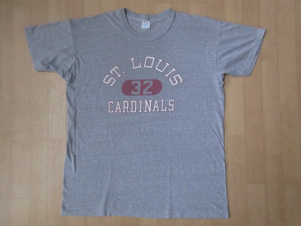 80's USA製 チャンピオン トリコタグ St. Louis Cardinals 3段 Tシャツ XL ヘザーグレー系Champion セントルイス カージナルス 染み込みMLB_St. Louis Cardinals・3段・Tシャツ表面