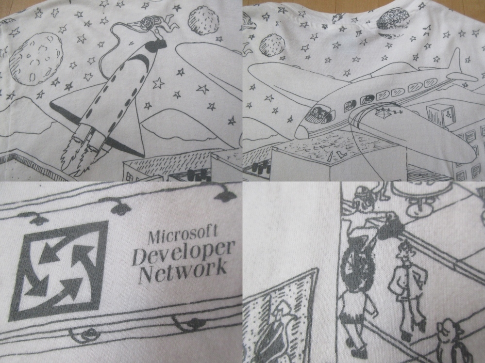 90's USA製 Microsoft Developer Network Tomi Um イラスト 総柄 Tシャツ XLマイクロソフト ビル ゲイツ Bill Gates芸術ART現代美術 美術館_画像7